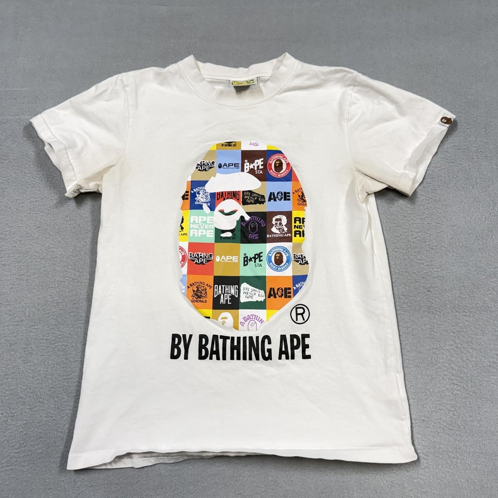 A Bathing Ape Shirt Mens Medium White Multi Logo Ape Head Graphic Tee Streetwear