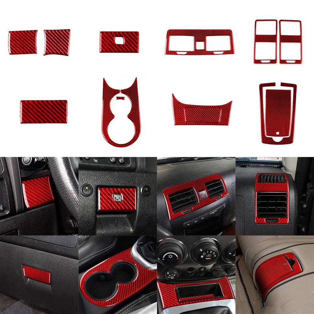 13Pcs Red Carbon Fiber Set Full Interior Dashboad Trim For Hummer H3 2006-2010