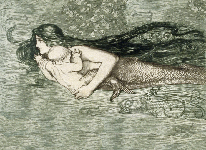 Vintage Little Mermaid Mother Baby Fish Ocean Art Poster Free USA Shipping