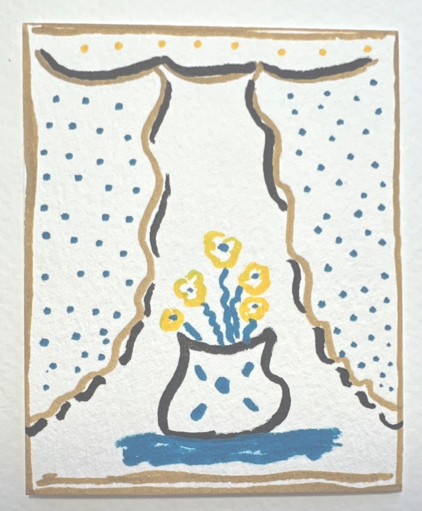 ACEO Miniature Illustration Ink on Paper Window Flowers Vase Contemporary Art