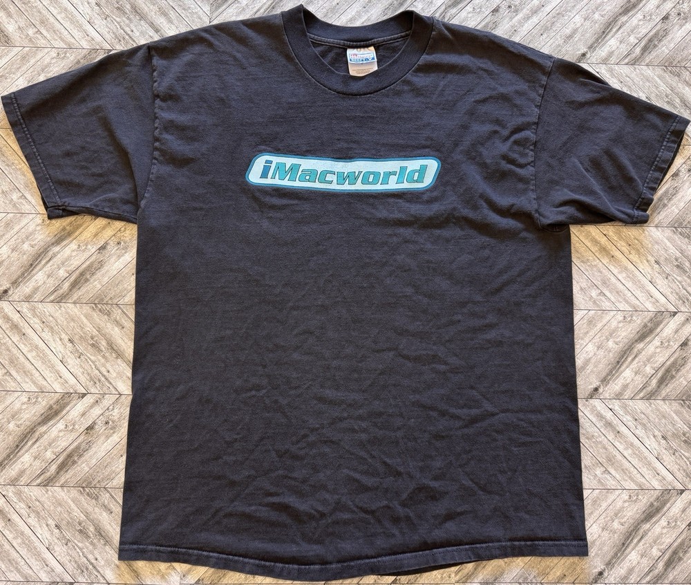VTG Macworld T-Shirt Mens XL Black Expo Apple iMac Tech Cybercore Streetwear Y2K