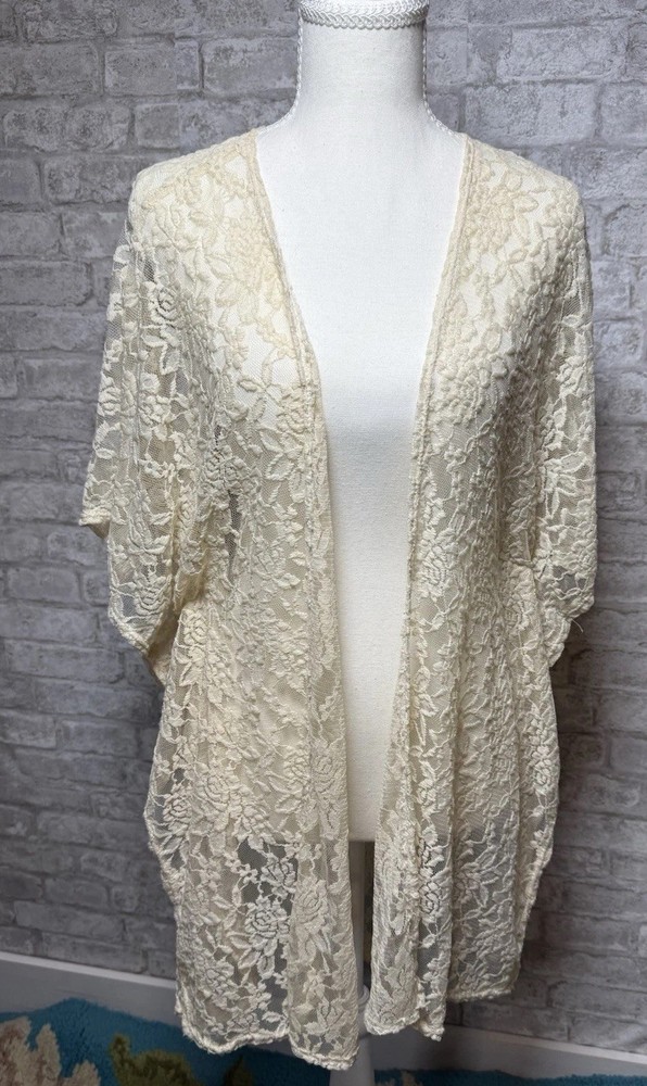 Cacia  Lace Kimono  Large Ivory Boho Sheer Feminine Coquette  Fairy Whimsygoth