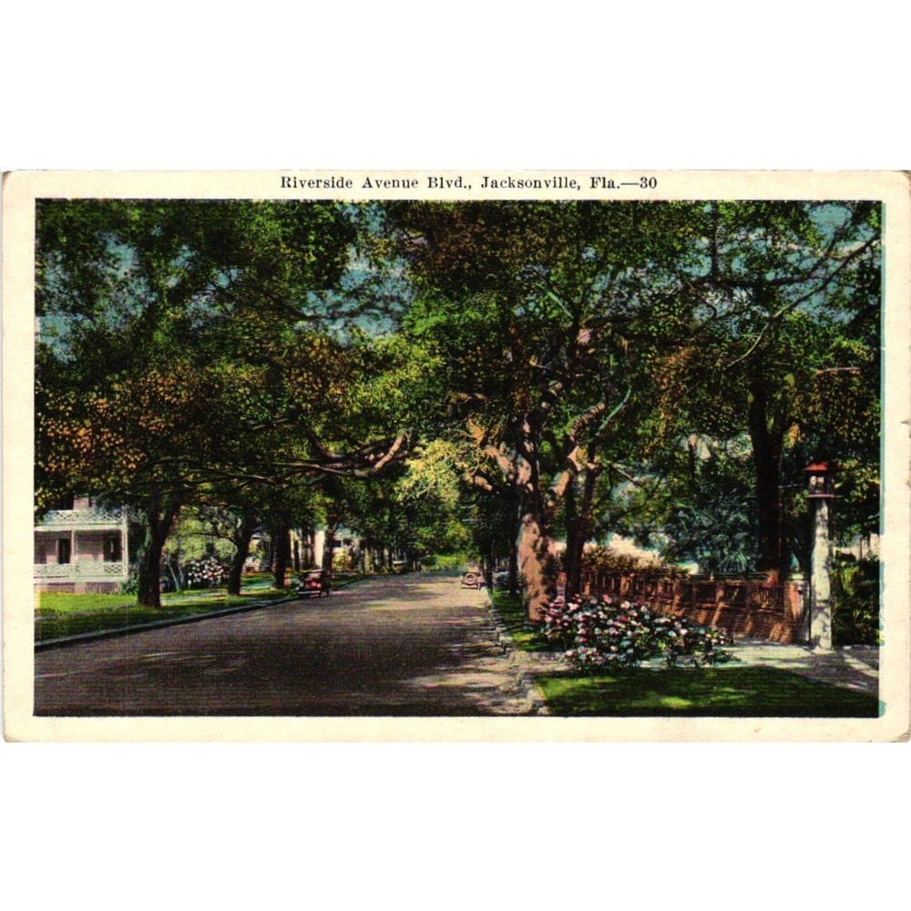 Riverside Avenue Blvd Jacksonville Florida FL Linen Postcard E.C. Kropp 28432N