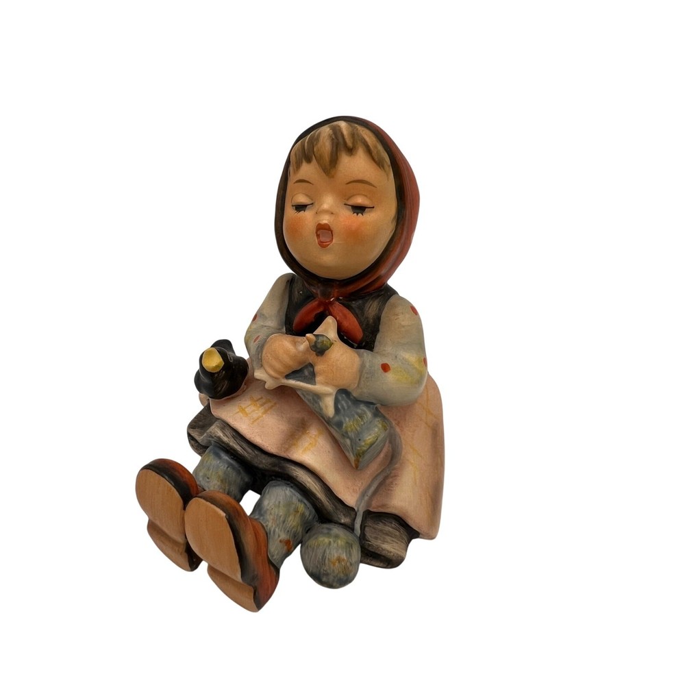 Vintage Hummel Happy Pastime Girl Knitting with Bird Figurine