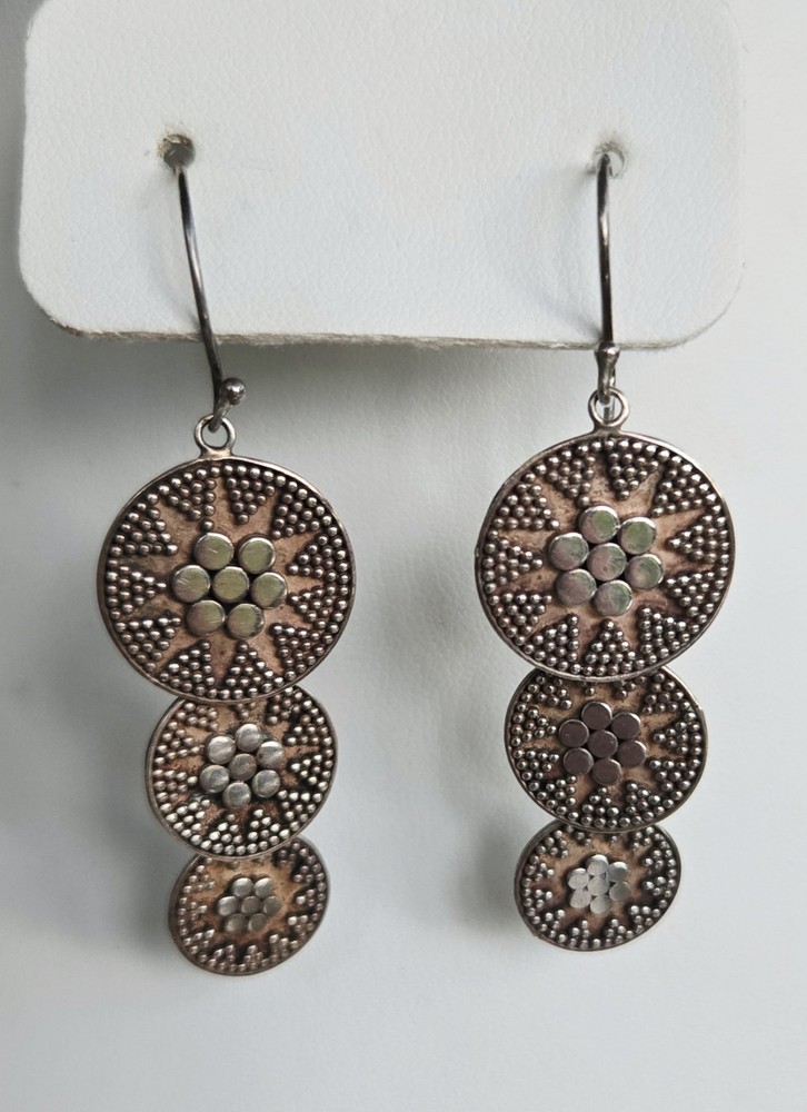 Vintage Sterling Silver 925 Dangle Earrings Textured Drop Modernist Style Signed