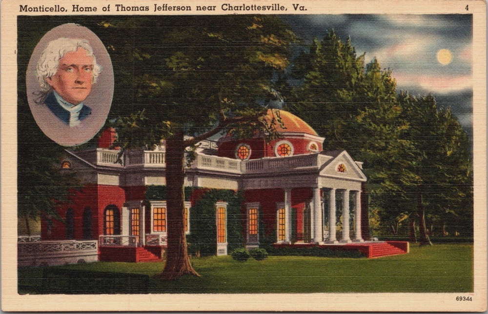 Monticello Home of Thomas Jefferson, Charlottesville VA Portrait Insert Postcard