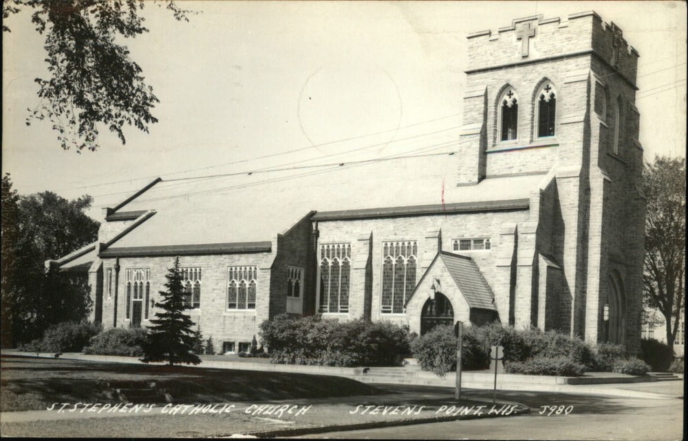 RPPC Stevens Point Wisconsin St Stephen's Catholic Church real photo postcard