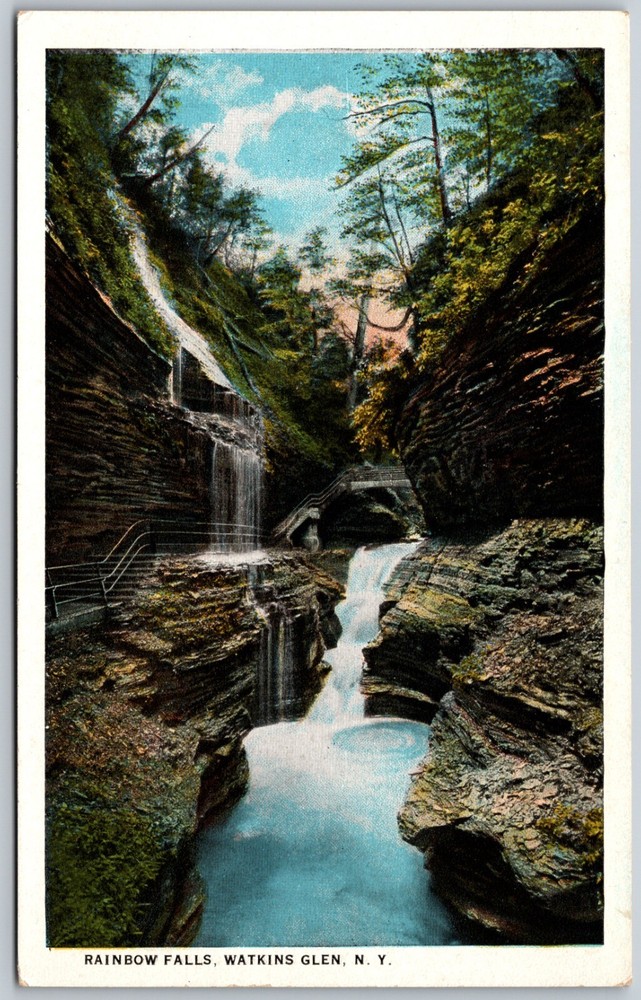 Rainbow Falls Waterfall WATKINS GLEN New York Scenic View ANTIQUE Postcard