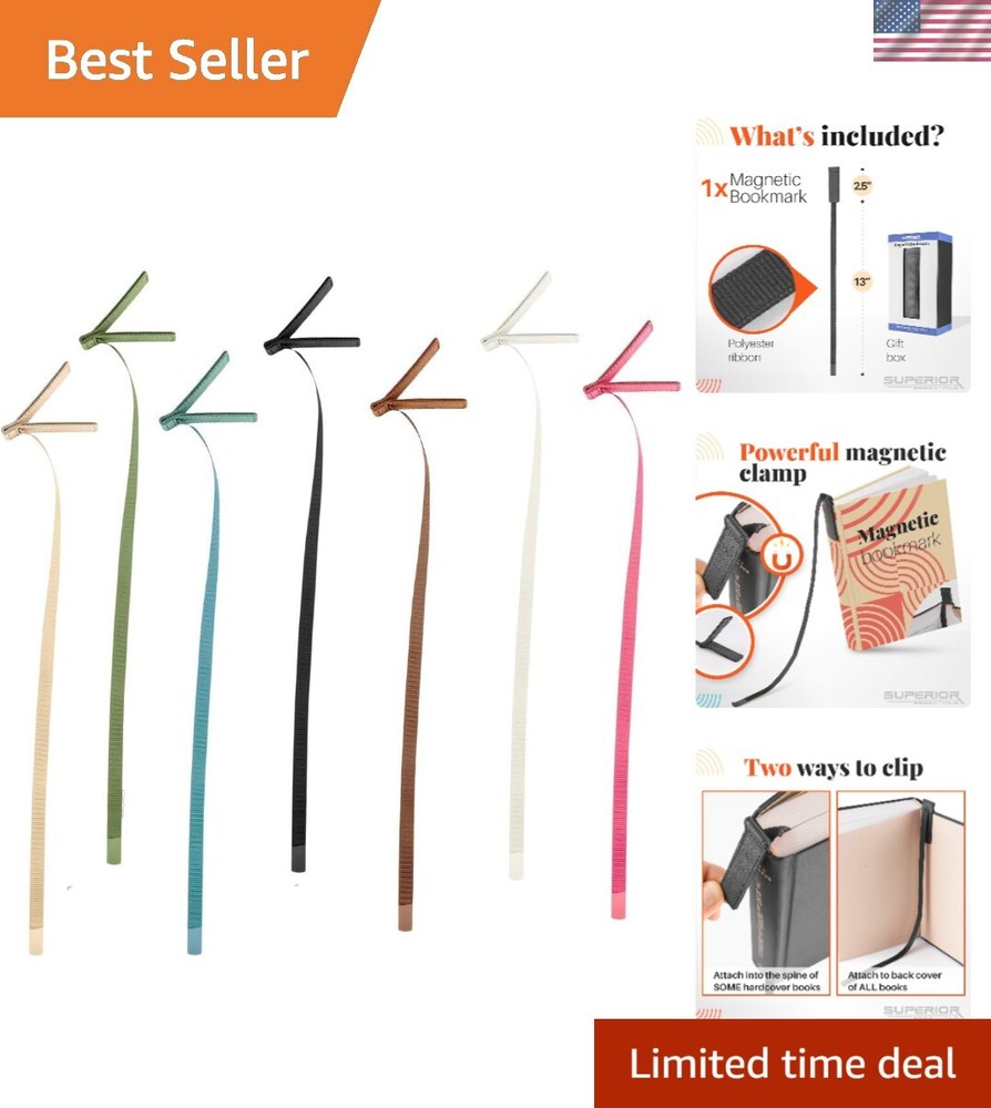 Planner Magnetic Bookmark - Genuine Leather, Single Long Ribbon Bible Bookmar...