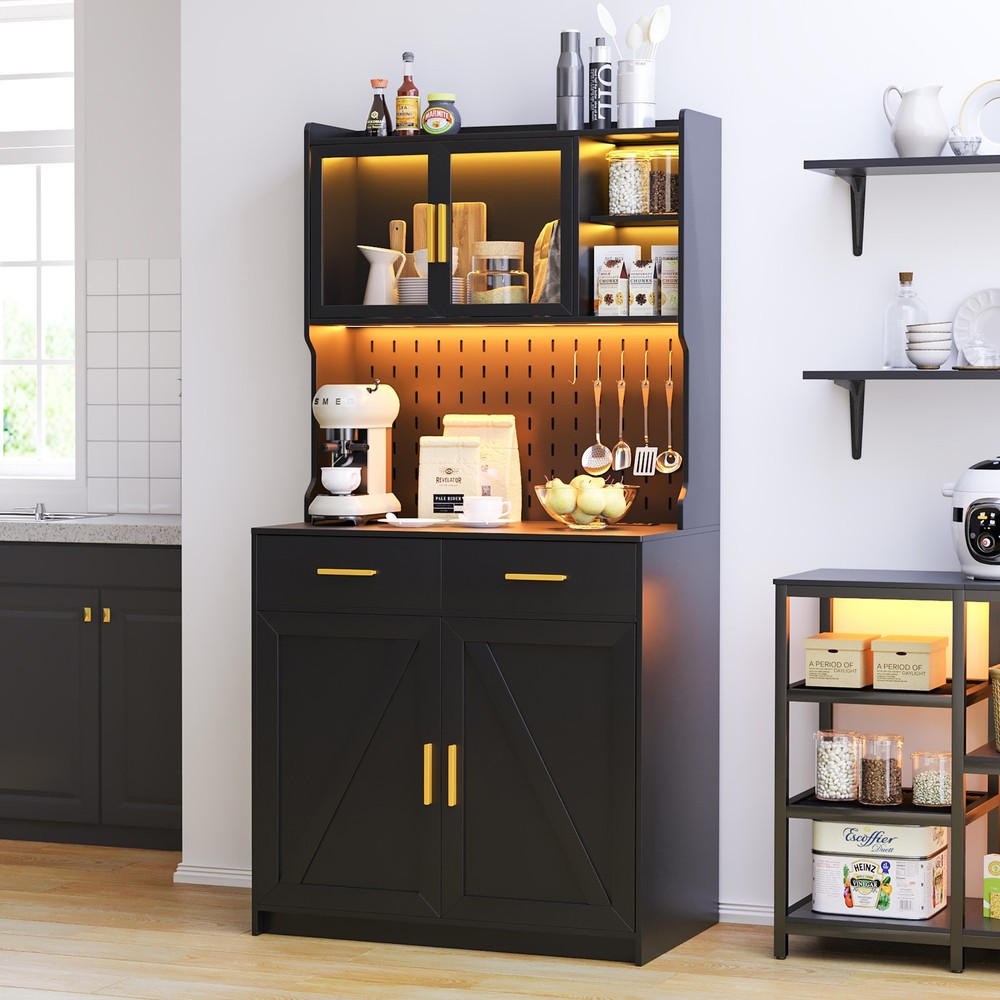 Auto Sensor LED Kitchen Pantry with 2 Outlets & USB-C Port Storage Cabinet