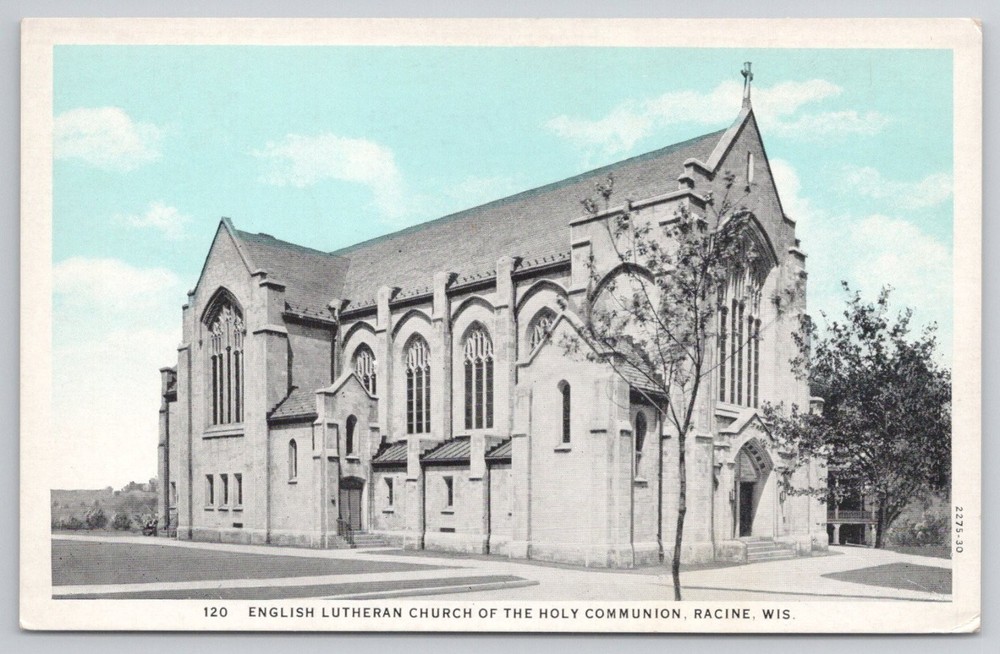 Racine WI English Lutheran Church Holy Communion Linen Postcard E. A. Bishop