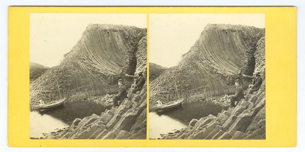 D1579~ SCOTLAND Clam Shell Cave Staffa c.1860s Stereoview – GW Wilson