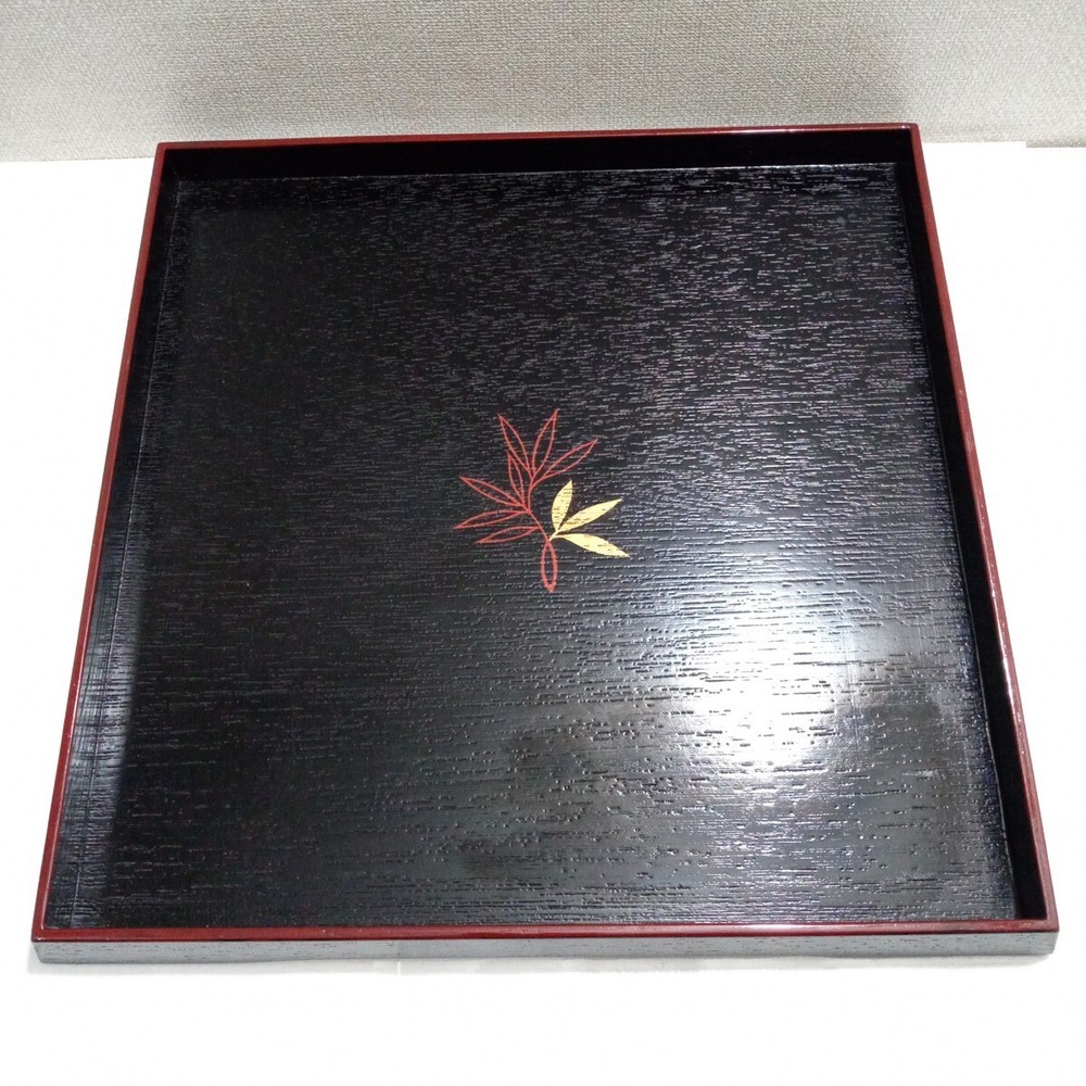 Lacquerware Square Tray Traditional Craft Japanese Tableware Maple Leaf Pattern