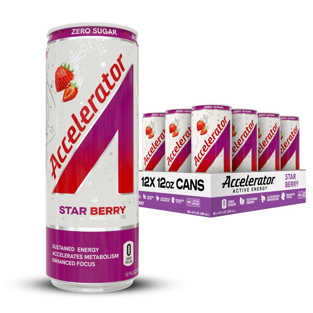 Accelerator Active Energy Drink, Star Berry, 12 Fl Oz Can (Pack of 12), Sugar...