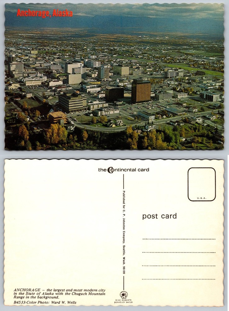 Vintage Anchorage Alaska Aerial City View Postcard Chugach Mountains Photo