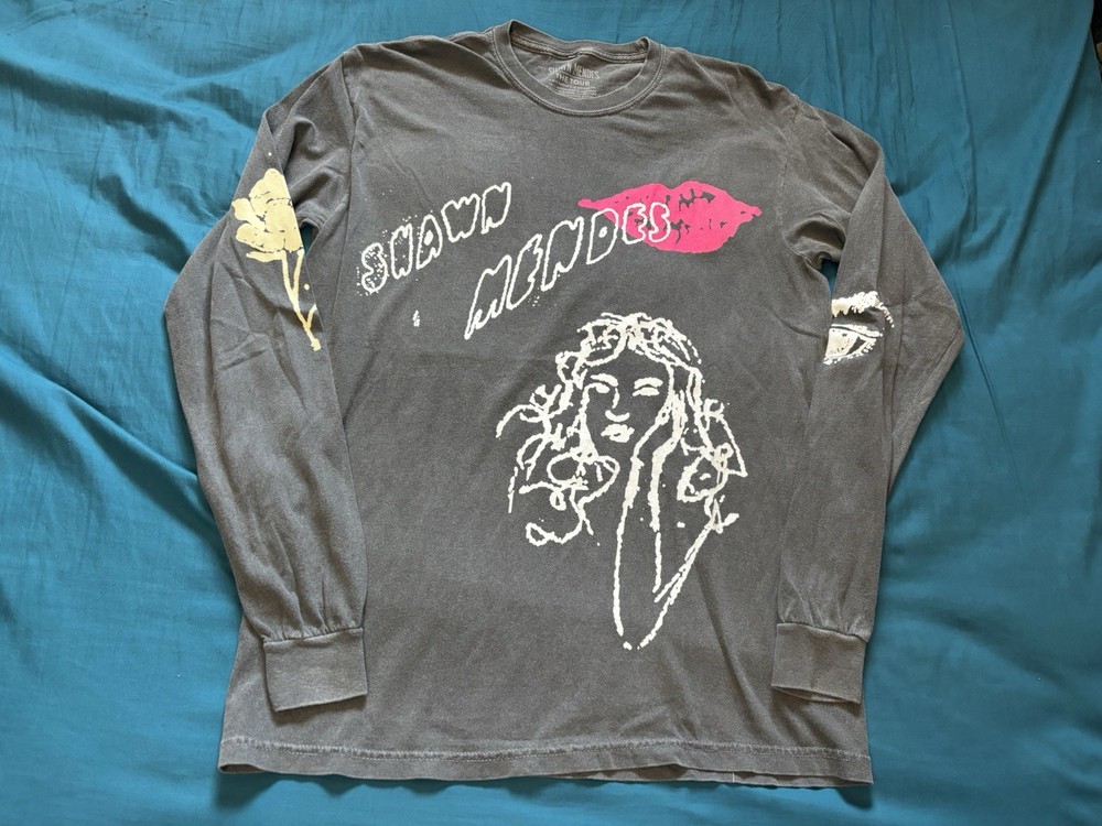 Shawn Mendes Shirt Mens Medium Gray Long Sleeve The Tour Concert Music Band