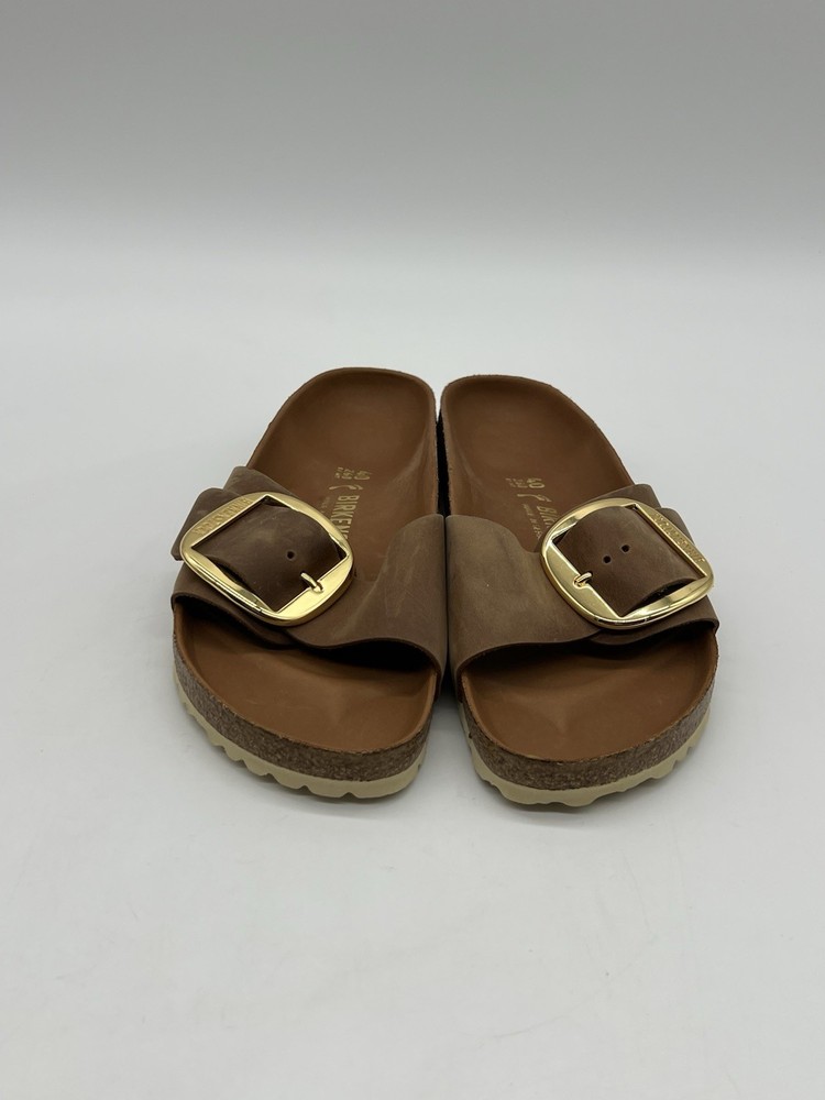 Birkenstock Madrid Big Buckle Women Size 9 Narrow Cognac Oiled Leather Sandals.