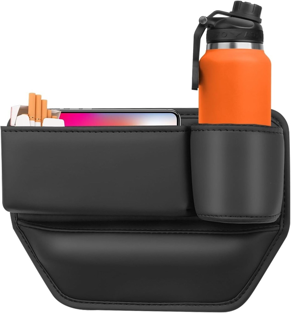 2x PU Leather Car SeatSide Oranizer Seat Gap Filler Storage Boxs with Cup Holder