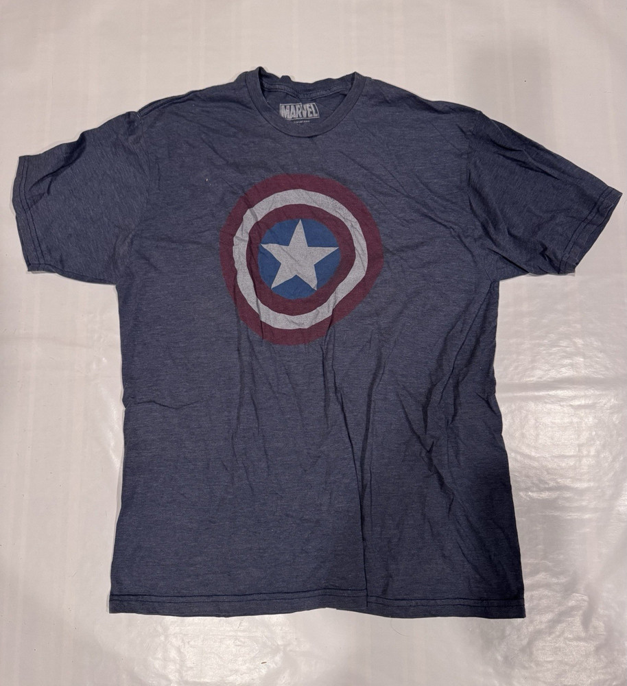 Marvel Men's Captain America Shield Graphic Blue Crew Neck T-Shirt L