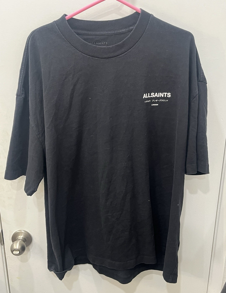 ALLSAINTS Men’s Black Logo Graphic Double Sided T-Shirt XL Oversized