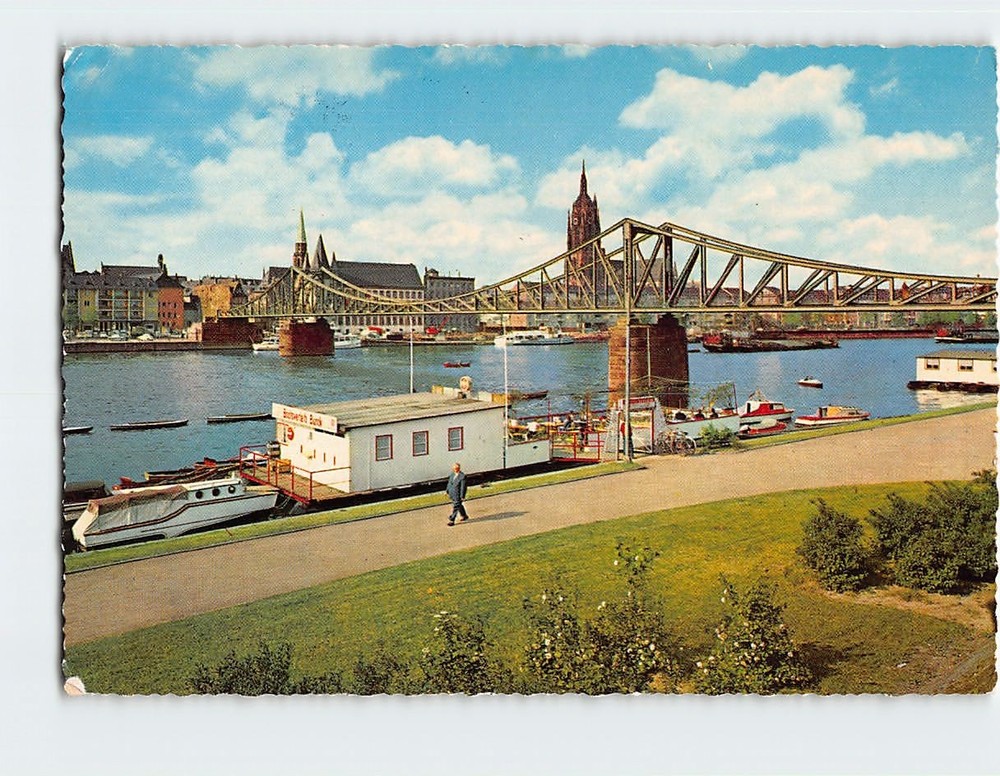 Postcard Mainpartie am Eisernen Steg mit Dom Frankfurt Germany
