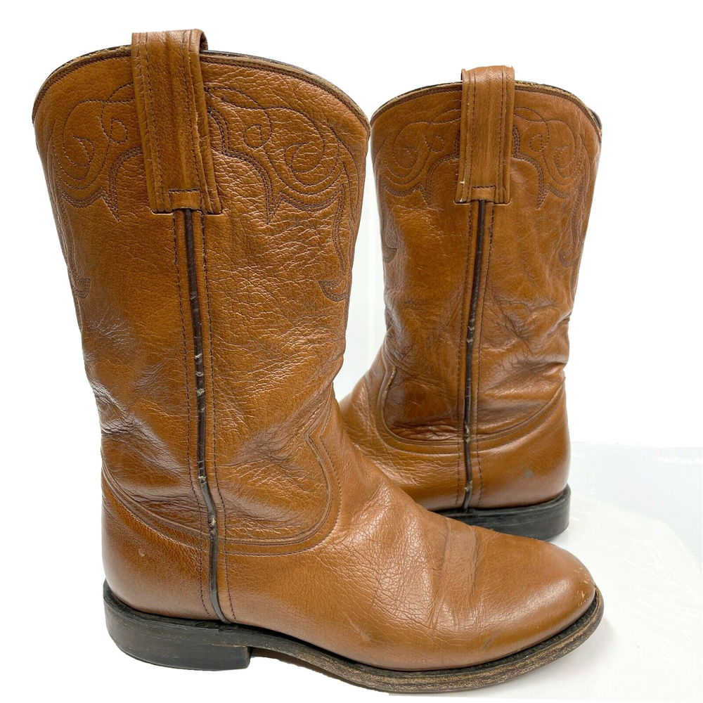 Ben Miller Brown Leather Cowgirl Cowboy Western Roper Work Boots Women's 6 B