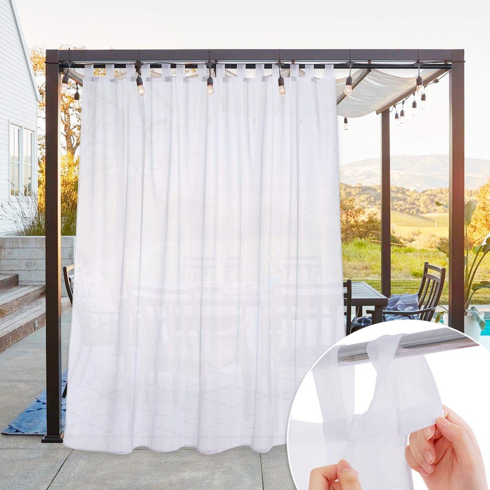 Extra Wide White Waterproof Outdoor Sheer Curtain for Patio W100xL84 Elegant