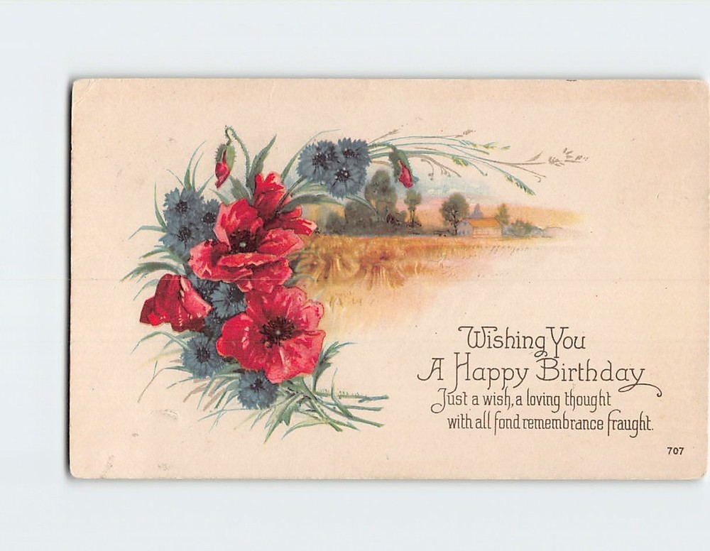 Postcard Birthday Greeting Card with Poem and Flowers Art Print