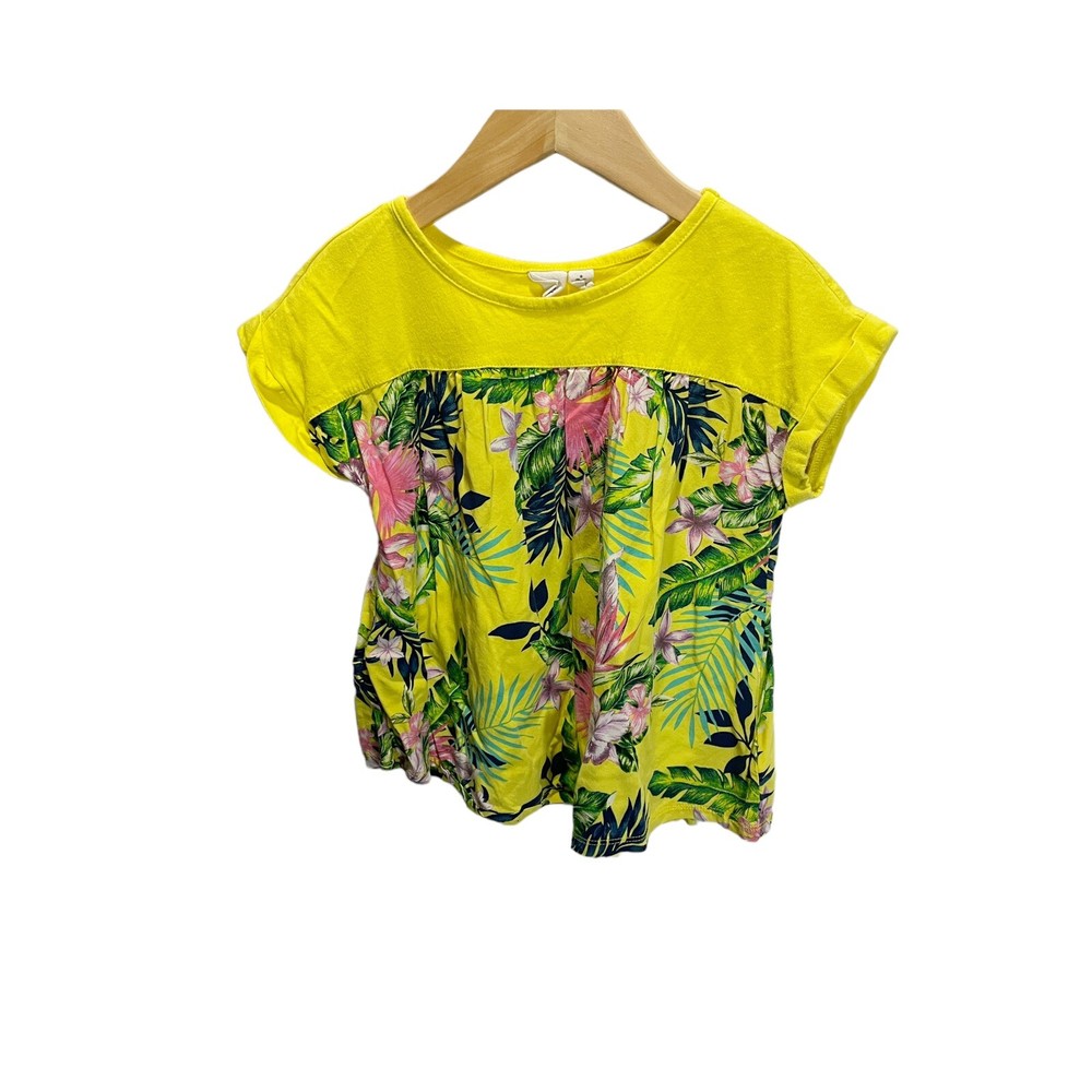 Gap Kids Girls Yellow Pink Floral Short Sleeved Shirt S6 Summer Colorful