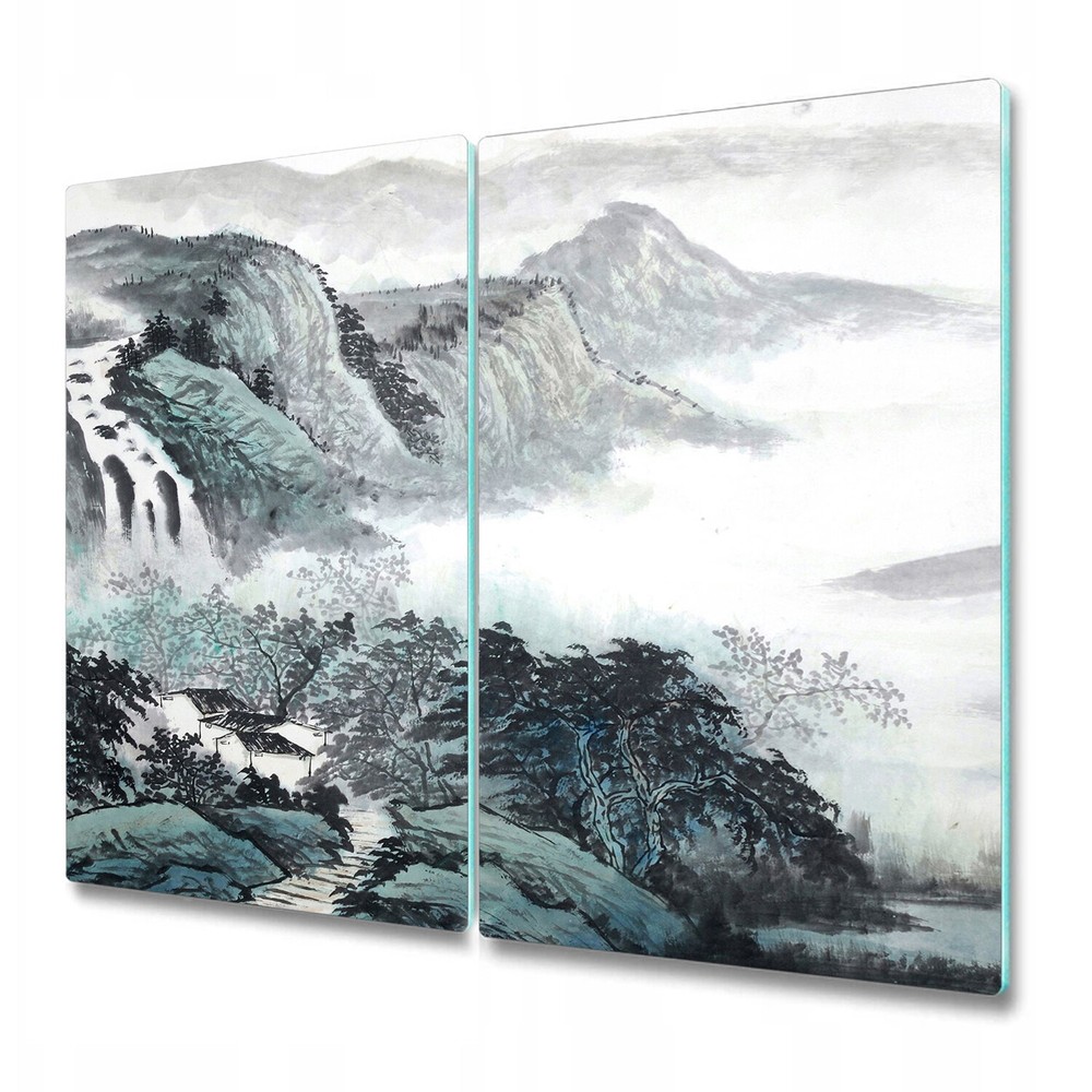 Glass Chopping Board Ink Landscape Painting Chinoiserie Mountain Waterfall