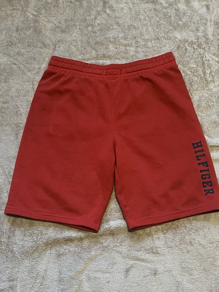 Tommy Hilfiger Red Cotton Sweat Shorts Logo Pockets Elastic Waist Men