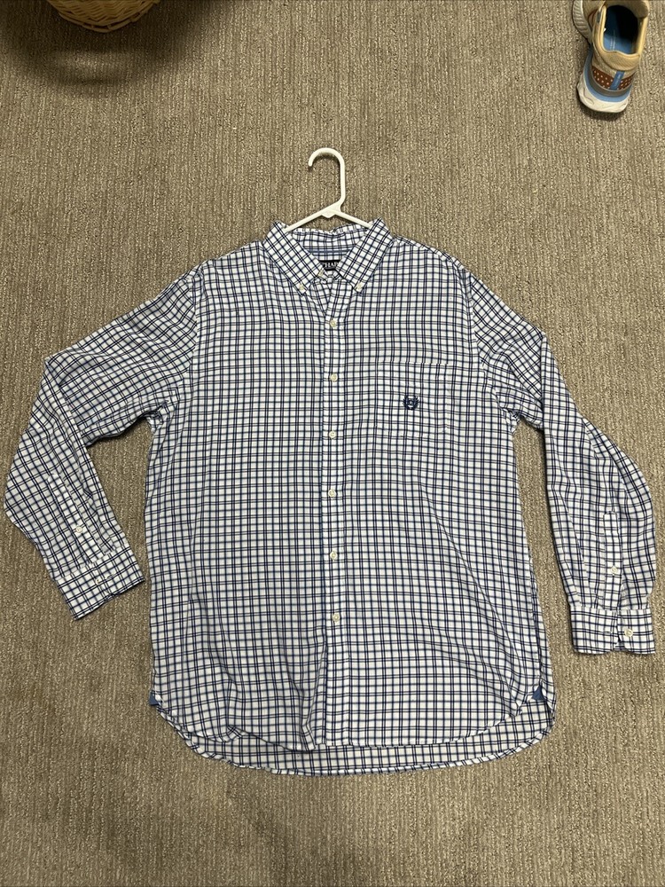 Chaps Shirt Mens Large Blue Plaid Long Sleeve Button Down Easy Care Twill