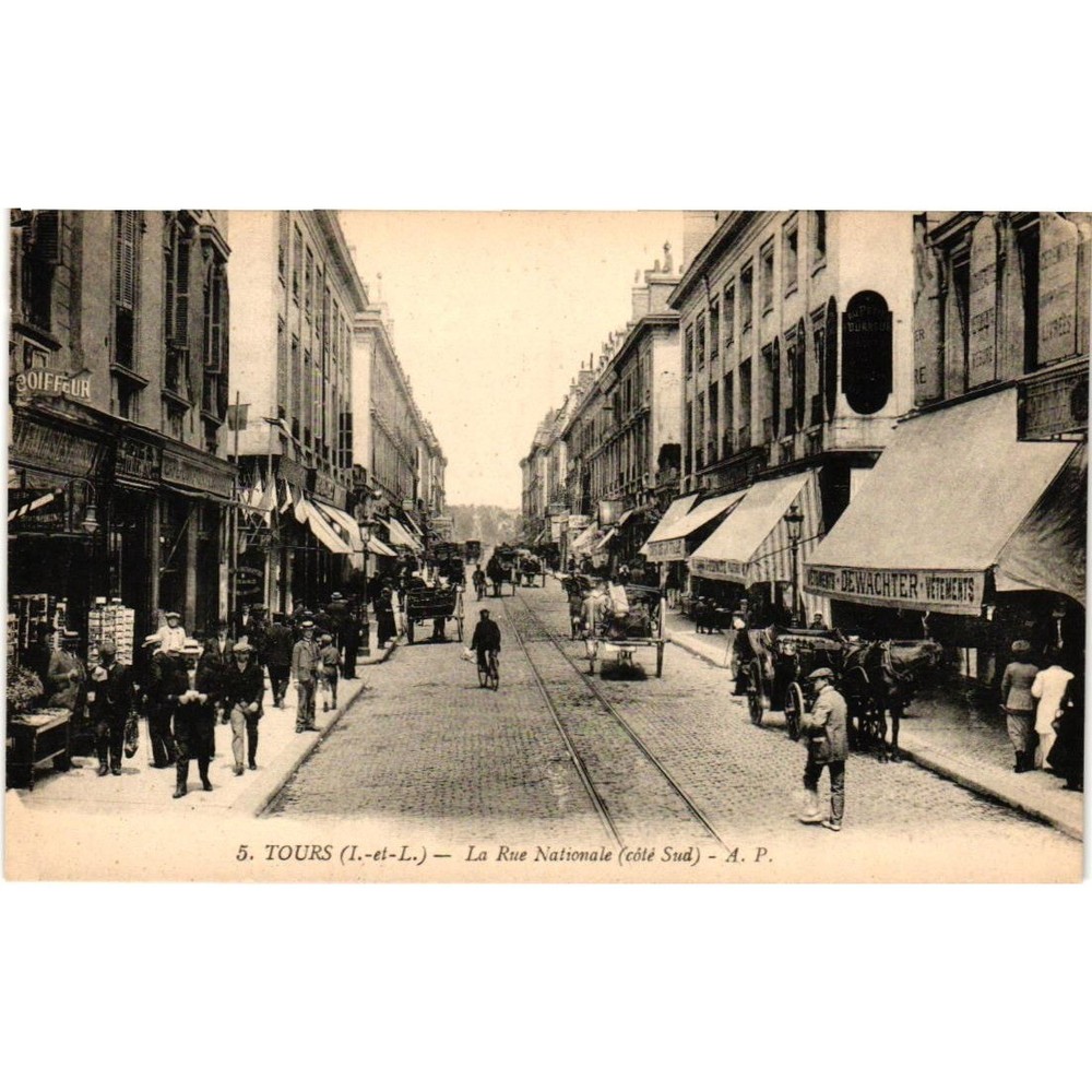 Vintage Tours France Postcard La Rue Nationale Cote Sud A. Papeghin AP French 5