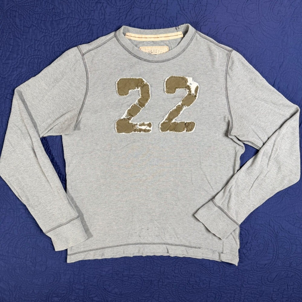 Hollister Y2K Men Thermal Shirt Grey Long Sleeve Waffle Knit 22 Large Distressed