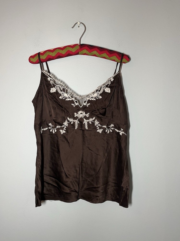 VTG Y2K Whimsigoth Witchy Silk beaded cami tank top coquette L Elena Bella