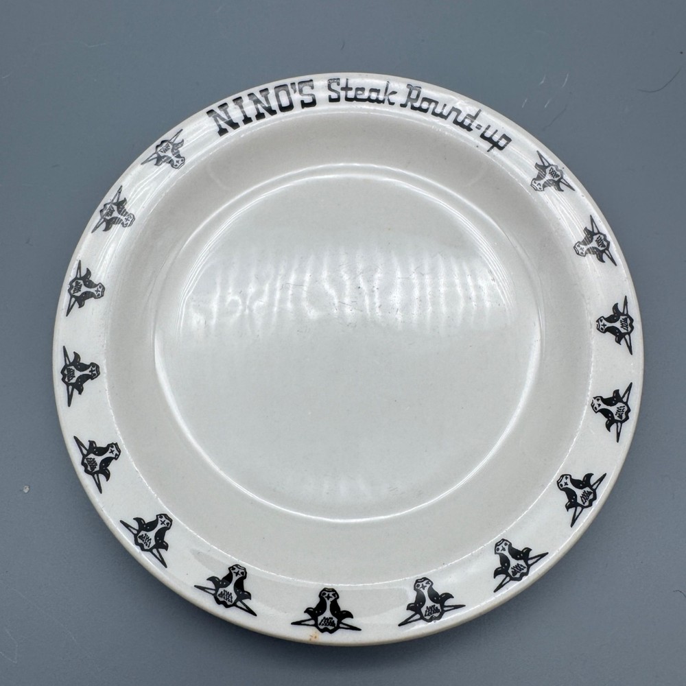 Vintage Nino's Steak Round-Up Restaurant Bread Soup Bowl Plate Buffalo China