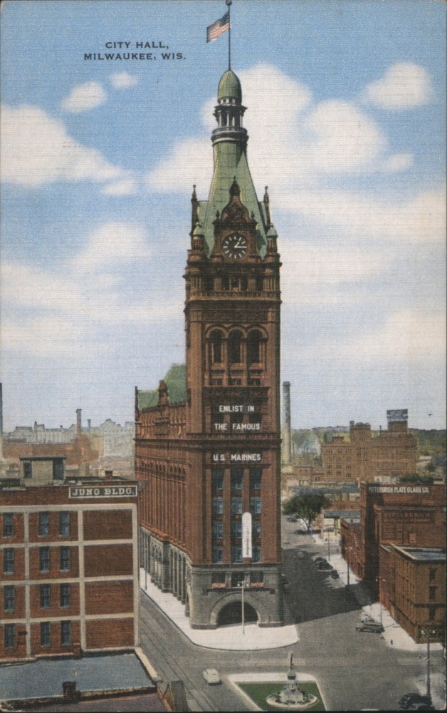 Milwaukee, Wisconsin WI City Hall, U.S. Marines Recruitment Kropp Postcard