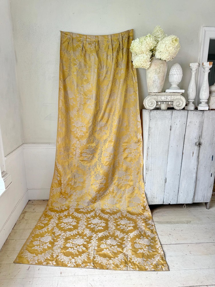 115x51 ( multiples avail. ) Gold silk damask antique French curtain drape count