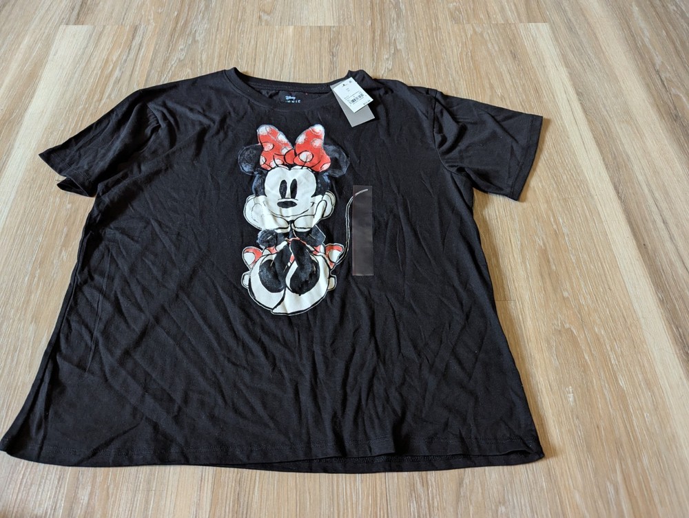 NWT Disney Minnie Mouse Graphic T Shirt Short Sleeve Crew Black Women, X-Large