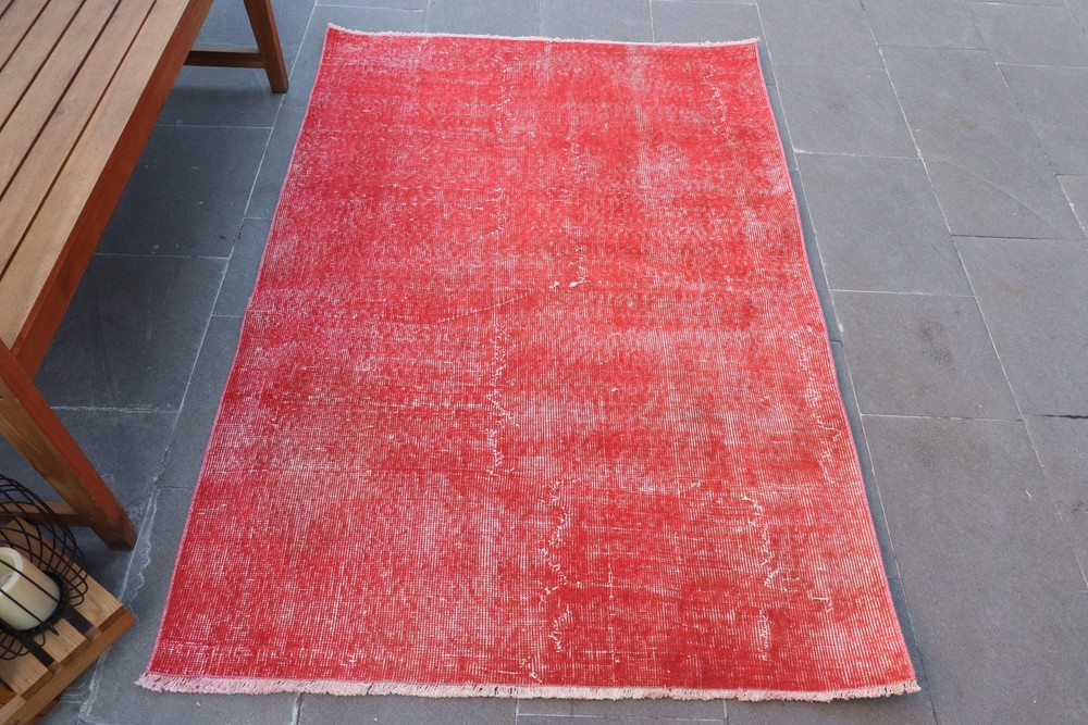 Turkish Vintage Rug, 3,6x5,4 ft Accent Rug, Red White Abstract Rug