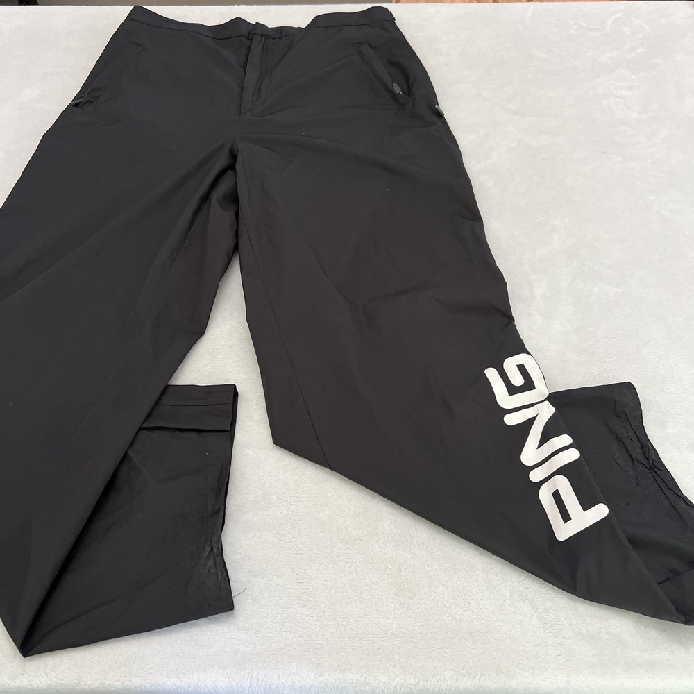 PING Rain Pants Mens Large Black Golf Zip Water Resistant Polyester Spellout