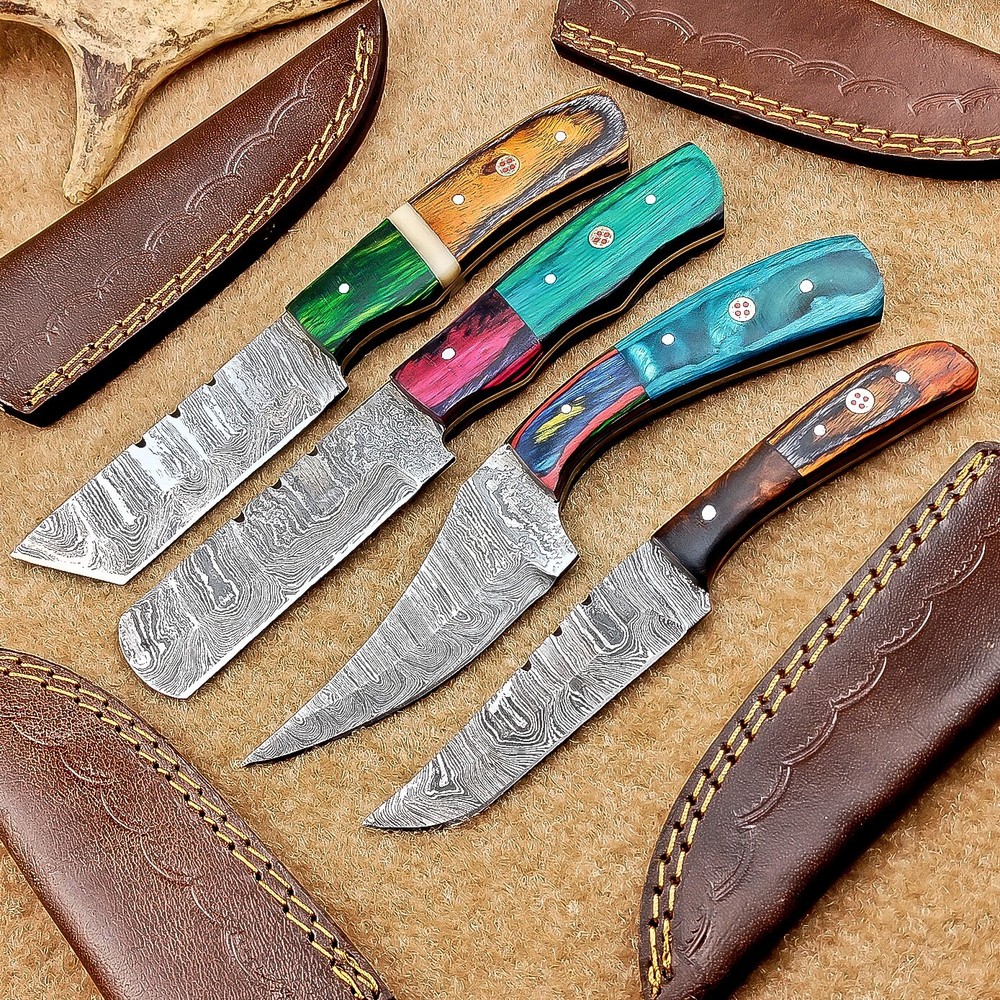 4 Pcs Damascus Blade Skinner Knives Set | 8
