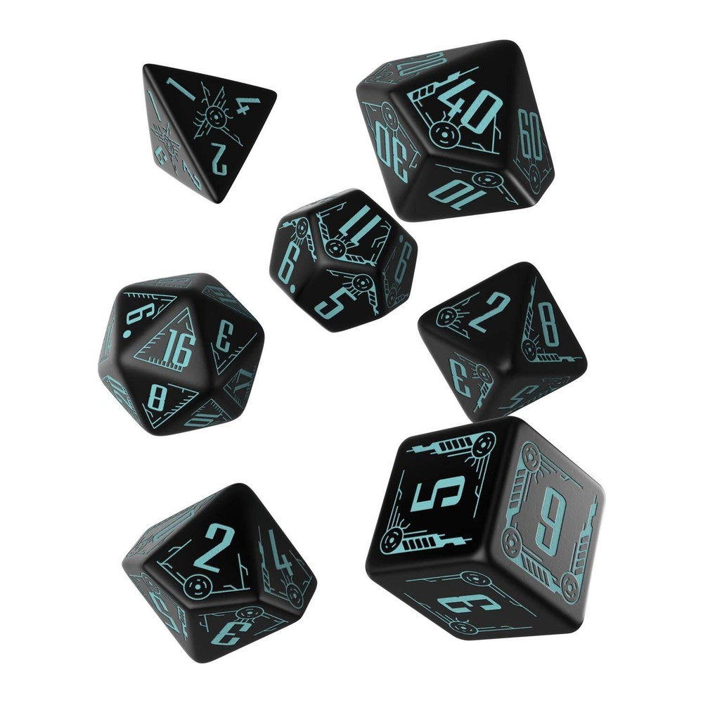 Q-Workshop Galactic Black & Blue RPG Ornamented Dice Set 7 Polyhedral Pieces,...