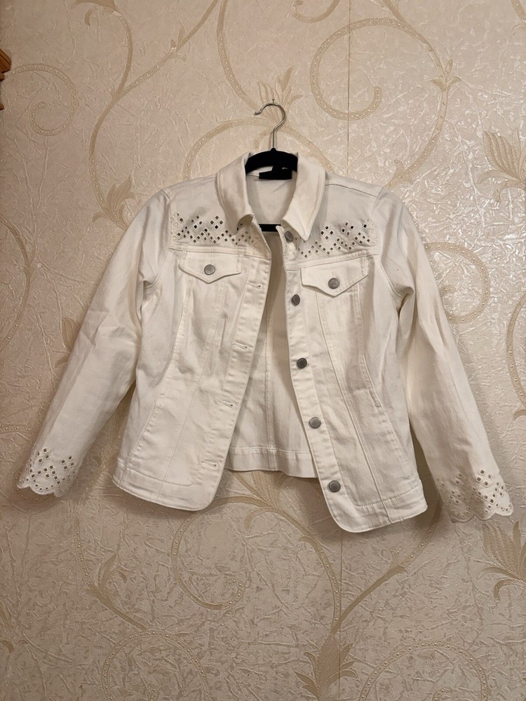 Charter Club Jean Shop Women’s White Denim Full Button Jacket Size PP