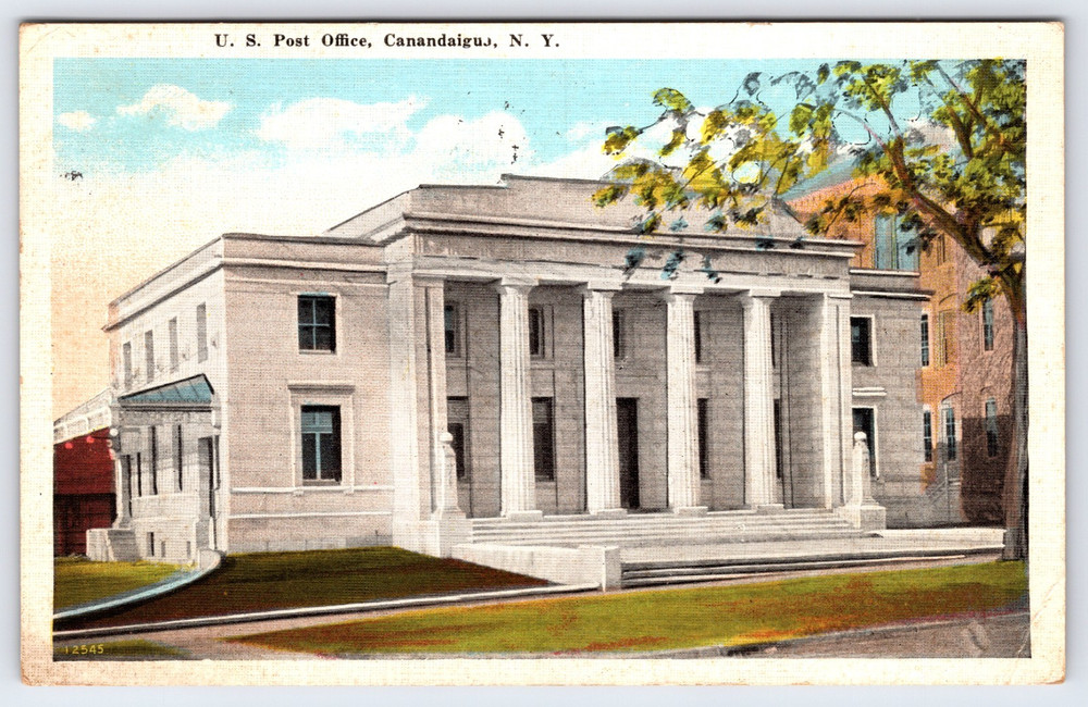 Canandaigua New York NY United States Post Office Building Vintage Postcard 1924