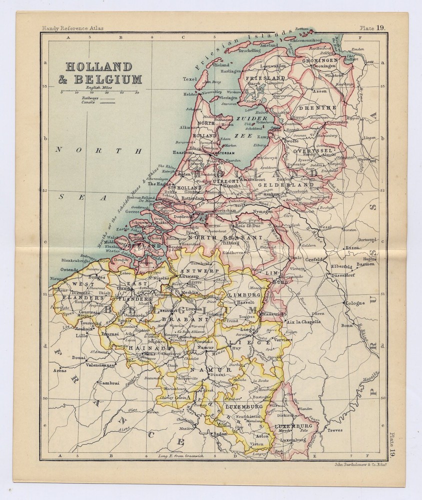 1912 Antique Map Of Holland Netherlands Belgium / Verso Amsterdam Vicinity