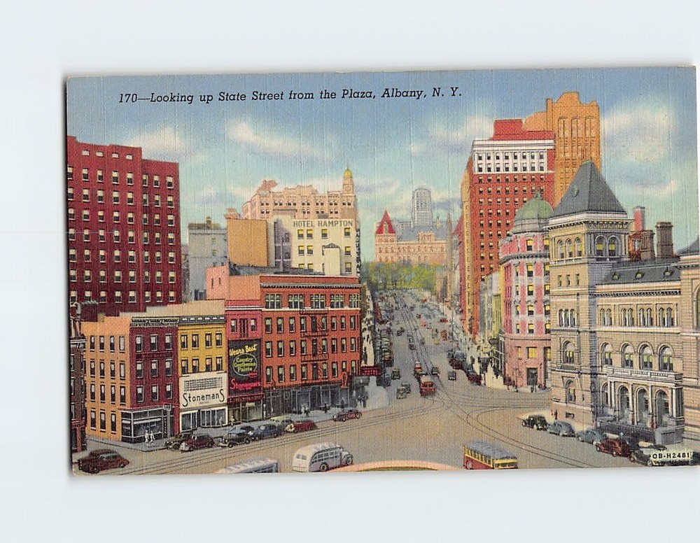 Postcard Looking Up State Street from the Plaza Albany New York USA