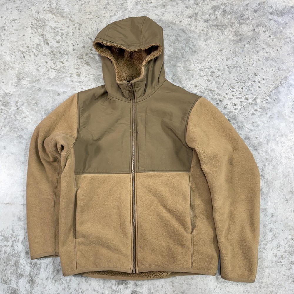 Uniqlo Jacket Mens XS Brown Hooded Full Zip Fleece Lined Sherpa Coat Outdoors