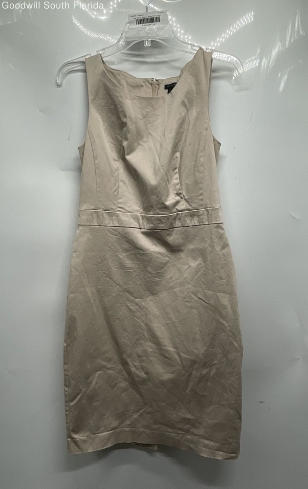 Ann Taylor Womens Beige Sleeveless Back Zip And Slit Sheath Dress Size 6