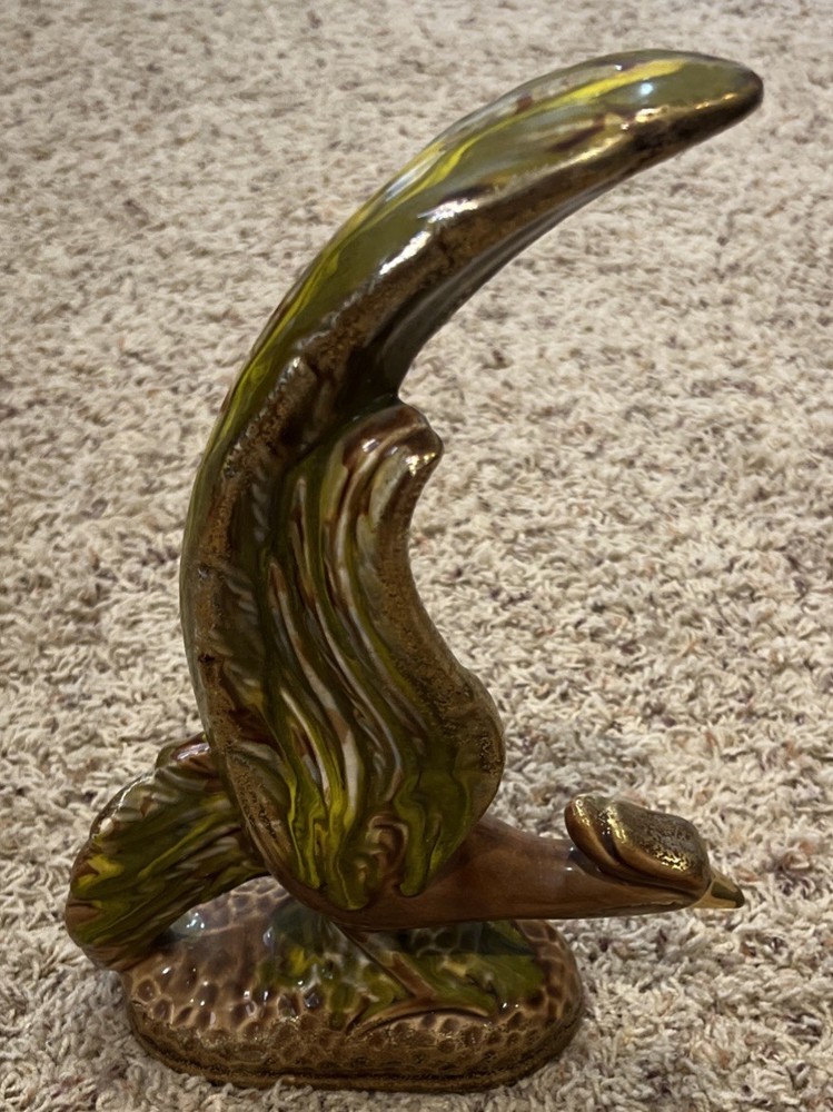 MCM Green Ceramic Phoenix Roadrunner Sculpture Vintage Boho Mid Century Retro Decor